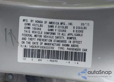 2014 Honda Accord Sport из США, поврежденный, VIN 1HGCR2F55EA030762